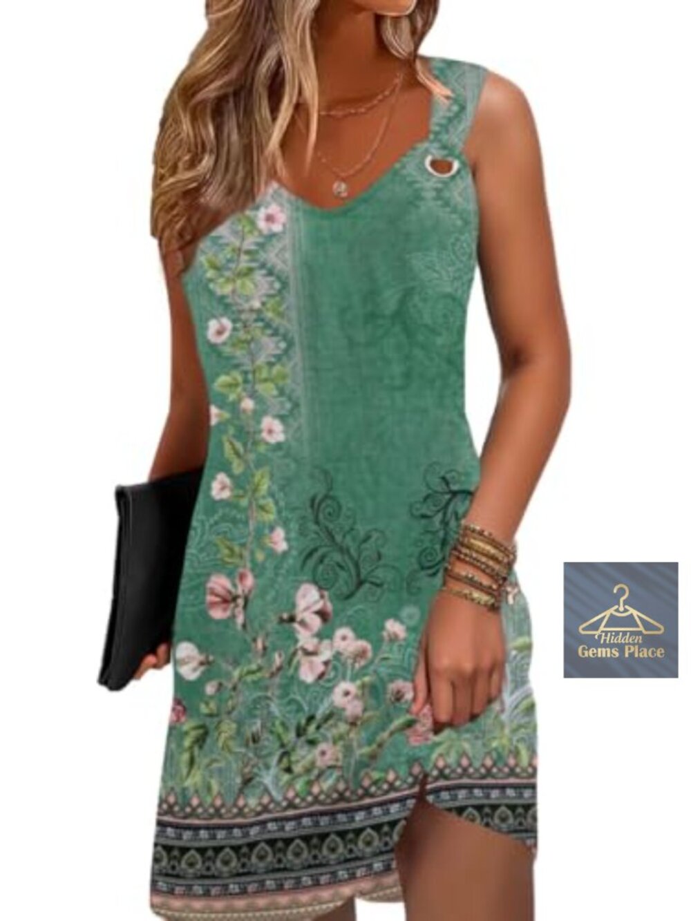 Women's Sleeveless Boho Floral A-Line Tank Sundress with Pockets